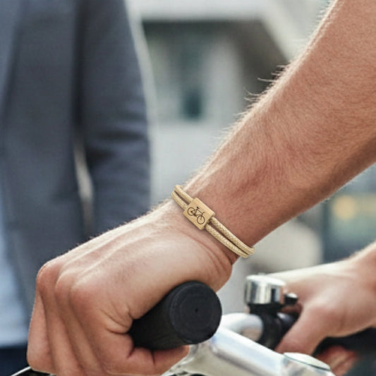 Bracelet corde et bois gravé Vélo Passion Homme Femme – City, Course, Gravel, VTT