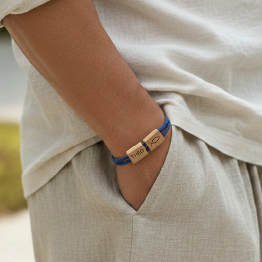 Bracelet Baptême Communion Confirmation Bois de cerisier Gravé