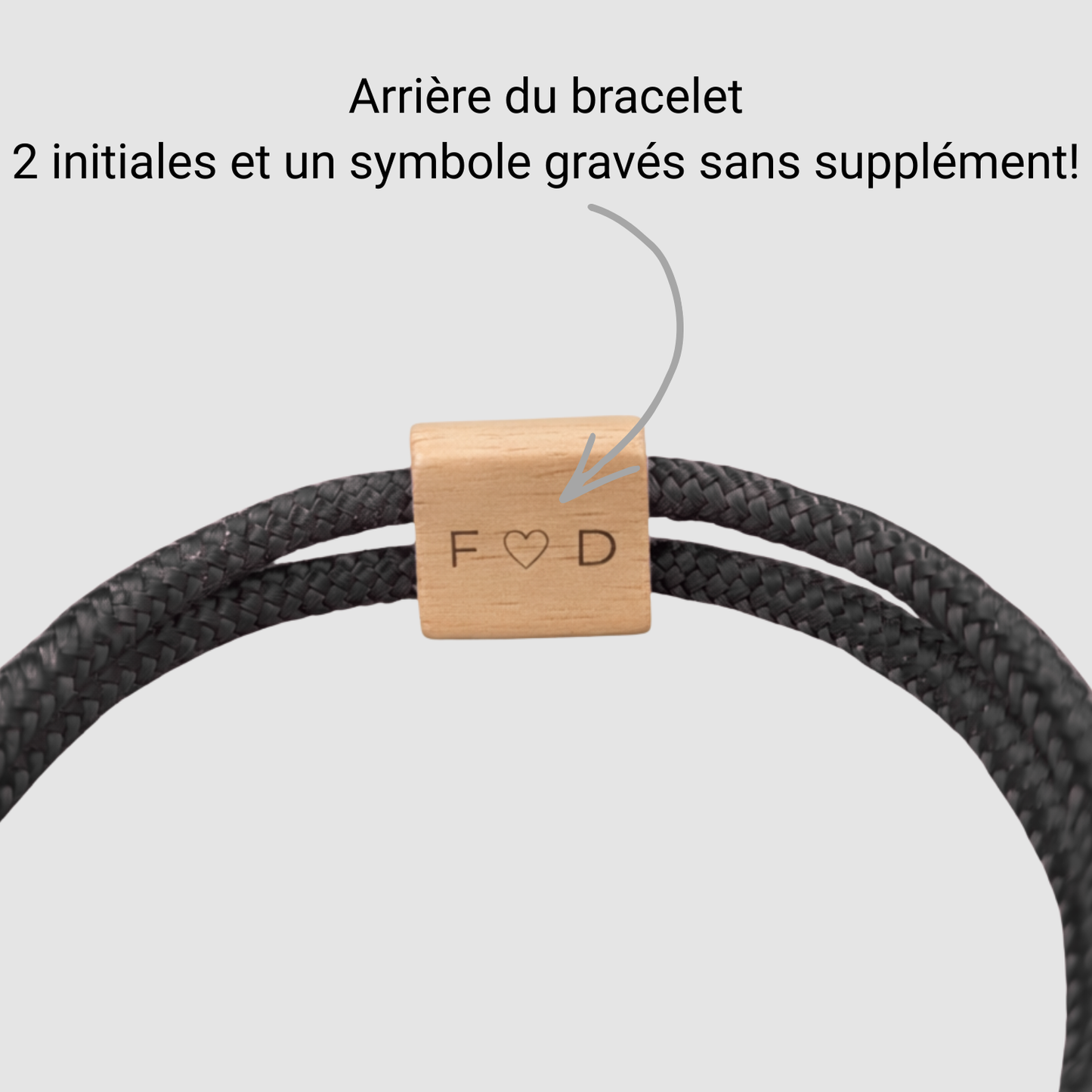 Shaka Armband aus Seil und Holz – Initialen und Symbol auf der Rückseite graviert
