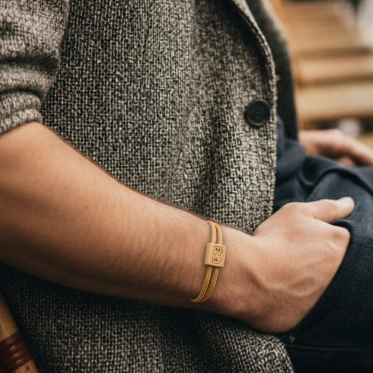 Couple Puzzle Bracelet for Men and Women, 4mm Cord, Engraved Wood, Made in France
