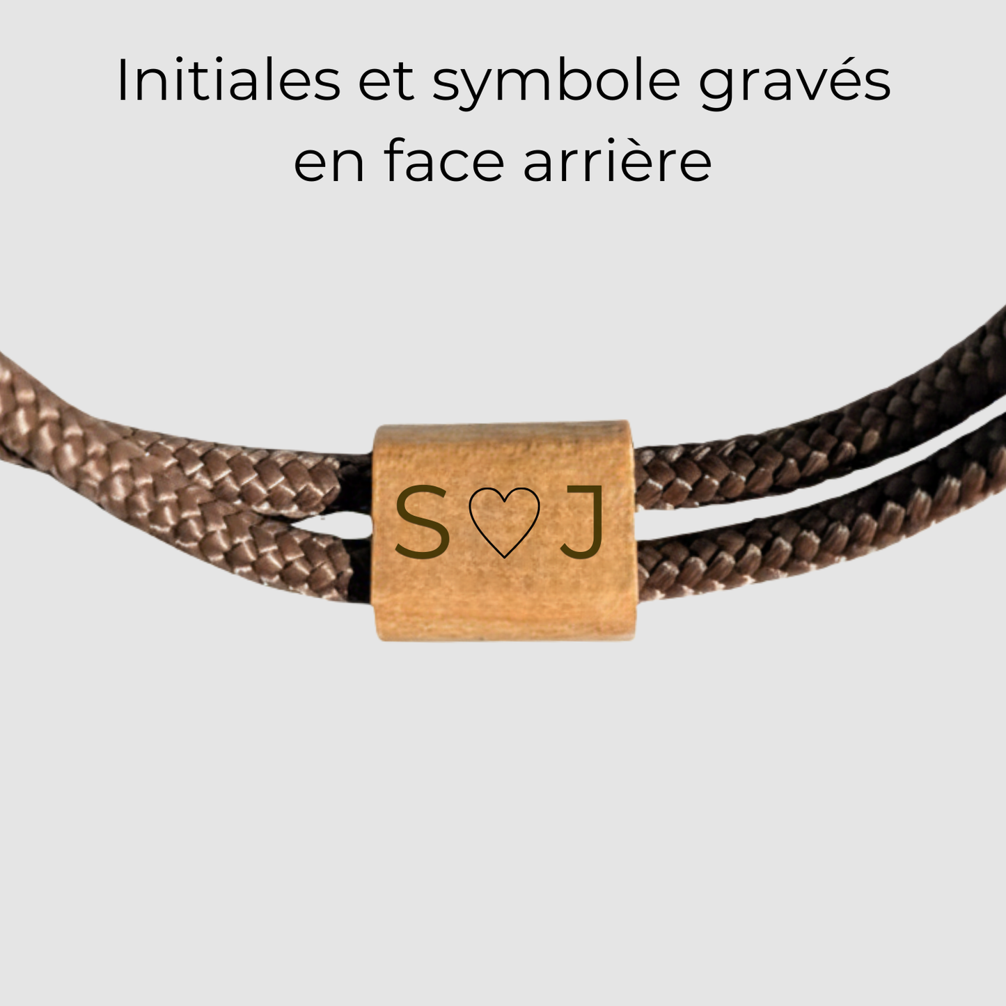 Shaka Armband aus Seil und Holz – Initialen und Symbol auf der Rückseite graviert