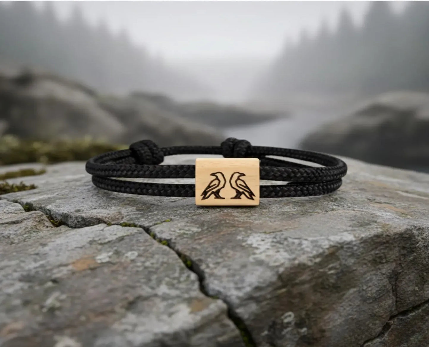 Graviertes nordisches Armband aus Kirschholz – Wikinger-Symbole